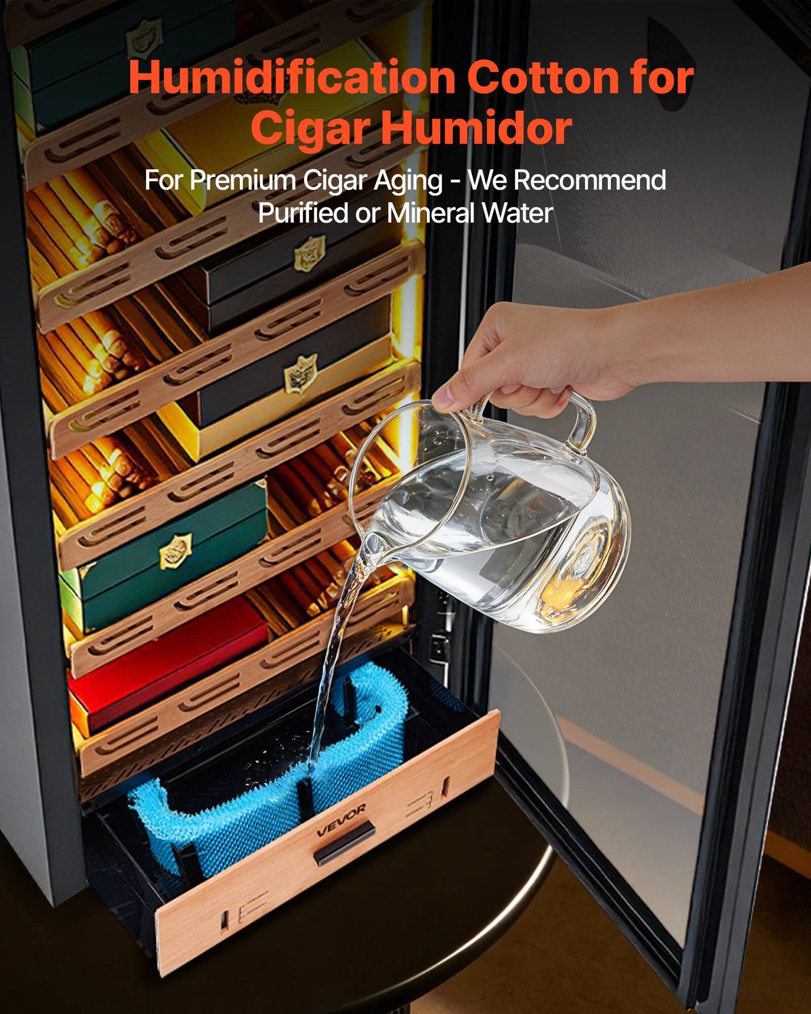 Humidification Cotton for Cigar Humidor  
For Premium Cigar Aging - We Recommend Purified or Mineral Water