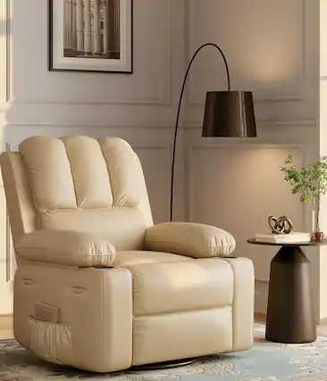 Front. Acekool - 22'' Rocker Recliner Chair for Adults, Manual PU Leather Recliner, with Cup Holders and Side Pockets - Beige.
