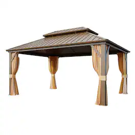U-HOMY - 12'x16' Hardtop Gazebo - Brown