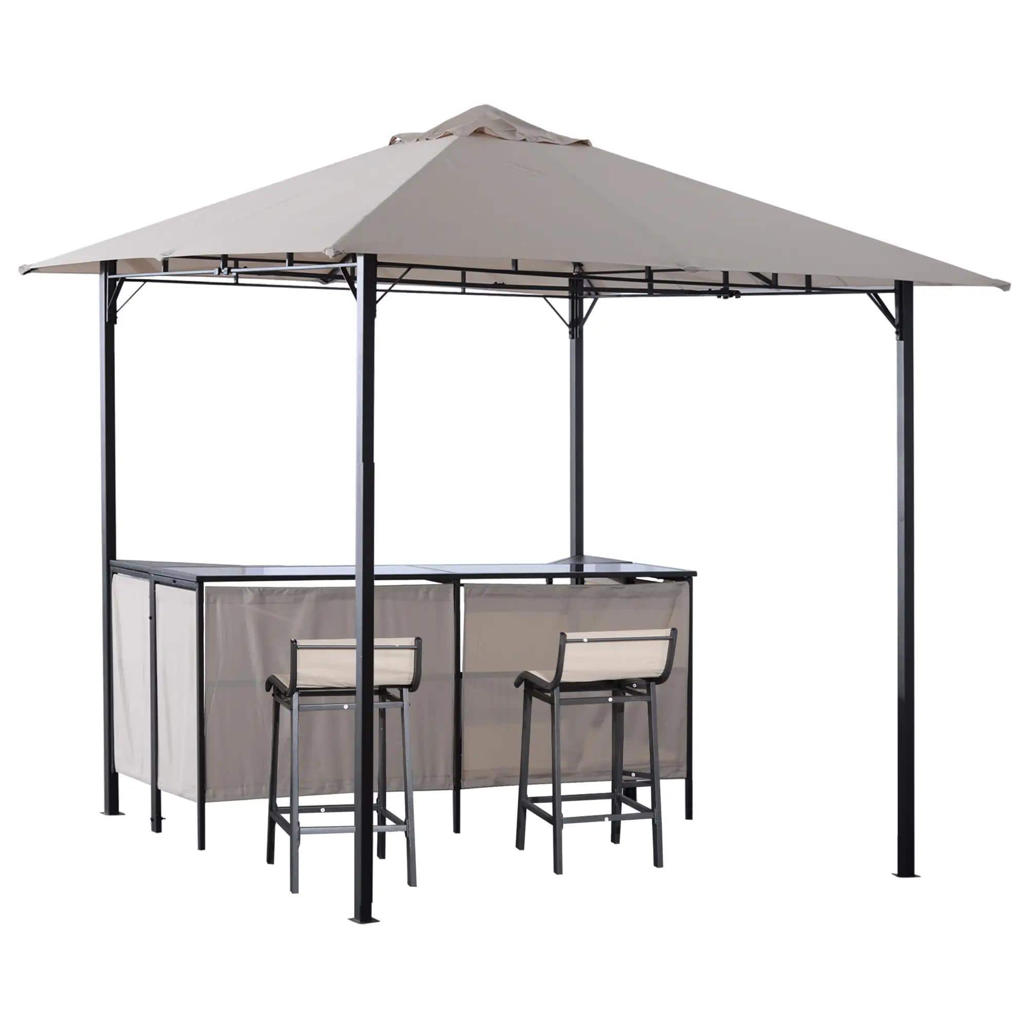 Spaco - 8'x8' Gazebo Canopy Set, 3-Piece Patio Bar Table with Storage, Outdoor - Beige