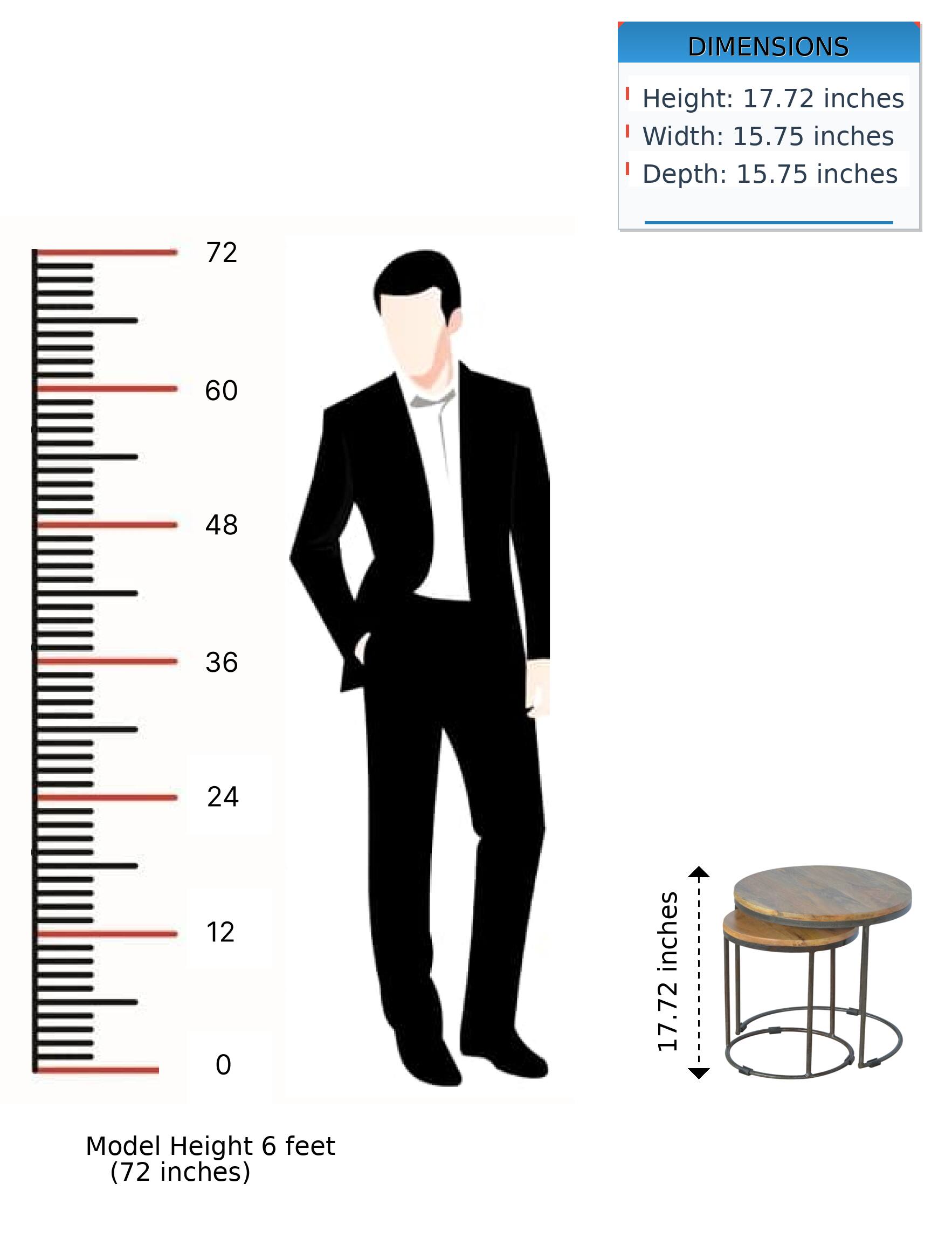 DIMENSIONS  
Height: 17.72 inches  
Width: 15.75 inches  
Depth: 15.75 inches  

Model Height 6 feet (72 inches)
