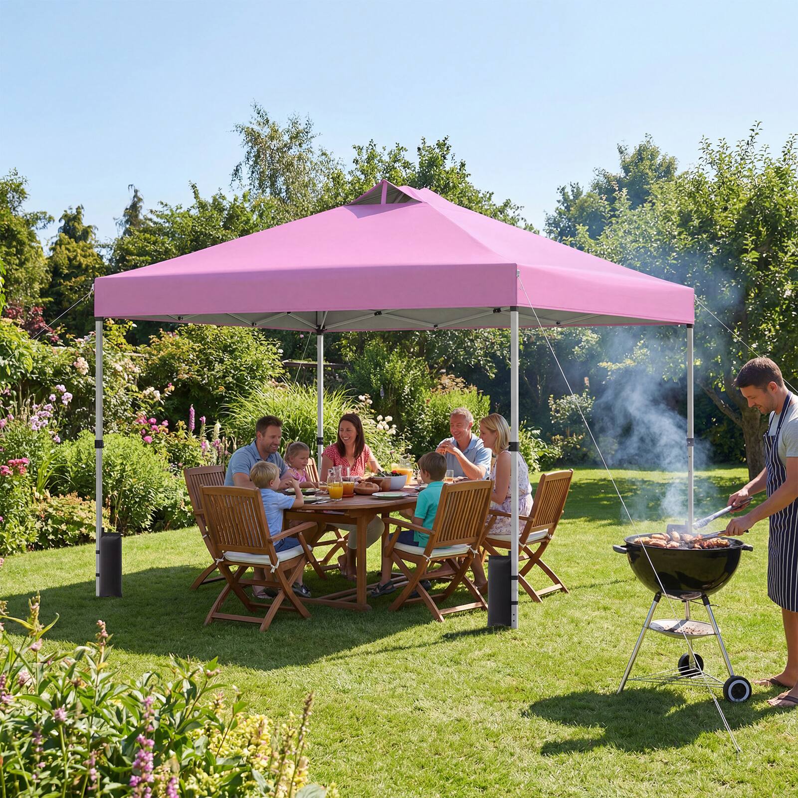Alt View 4. Gymax - Gymax 10x10 FT Pop Up Canopy Tent 1-Person 1-Button Push Instant Setup w/ 4 Sandbags Pink - Pink.