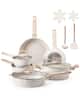 Front. VEVOR - 17 Piece Pots and Pans Set, Granite Nonstick Cookware Set, Induction Cookwares,Kitchen RV Cooking Sets with Frying,Sauce - White.