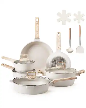 Front. VEVOR - 17 Piece Pots and Pans Set, Granite Nonstick Cookware Set, Induction Cookwares,Kitchen RV Cooking Sets with Frying,Sauce - White.