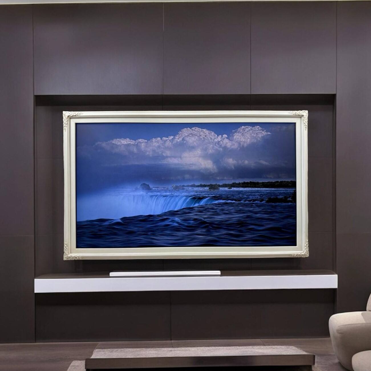 Alt View 9. LAREDO FRAME FACTORY - 75 inch Handmade Tv frame for Samsung The Frame tv and Frame Pro Model - SOFT IVORY.