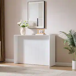 Kings Brand Furniture - Wood Rectangular Console Table with Sculpted Ripple-Front Panel, Modern Entryway or Sofa Table - White