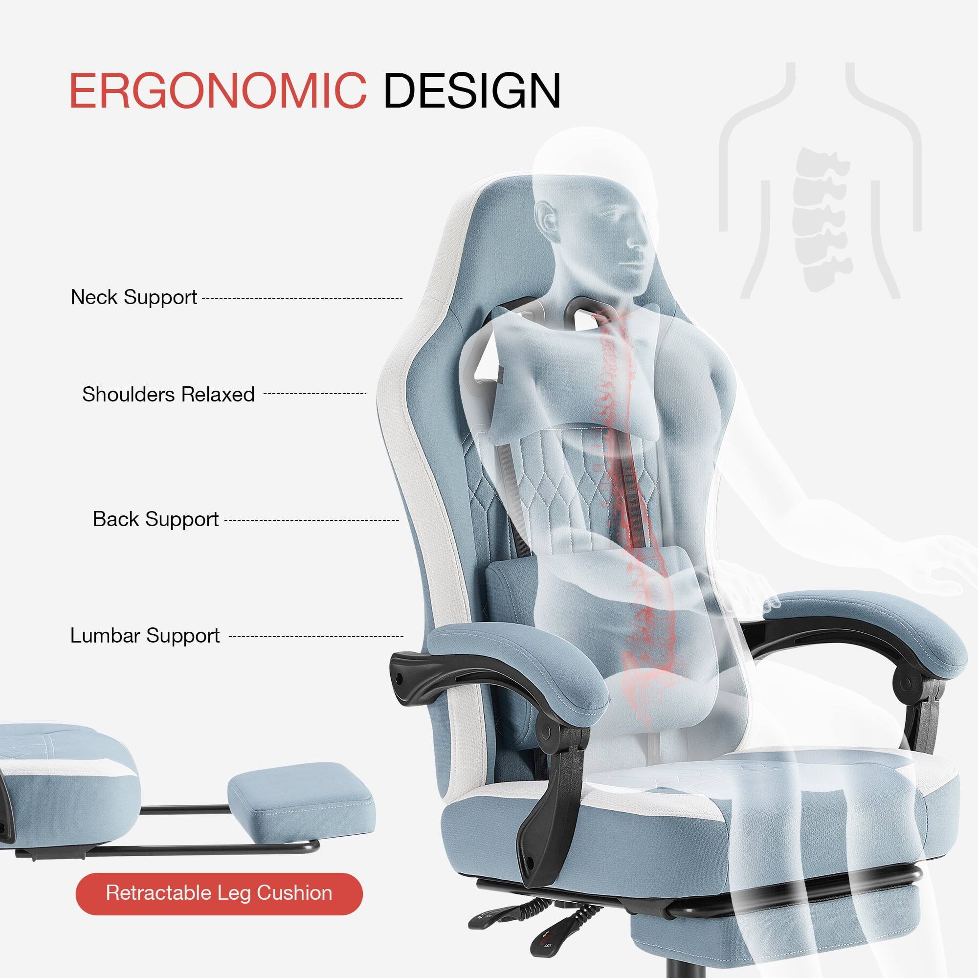 ERGONOMIC DESIGN

- Neck Support
- Shoulders Relaxed
- Back Support
- Lumbar Support
- Retractable Leg Cushion