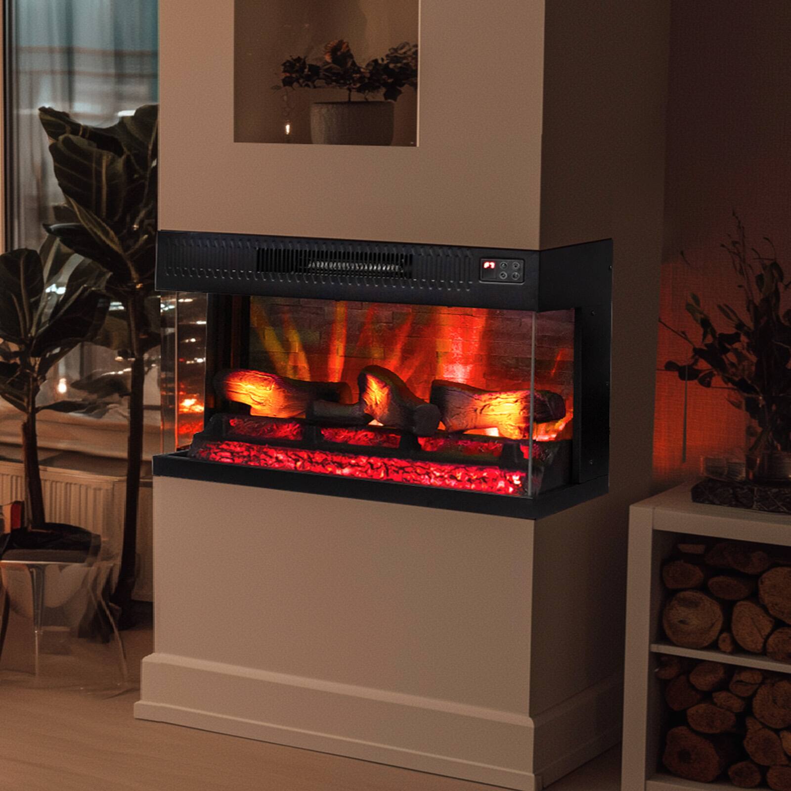 Alt View 1. Winado - 36"  Electric Fireplace Insert, 1-2-3 Sided View, Heater 1400W, Multi-color 20-color flame/Fake wood/heating wire - Black.