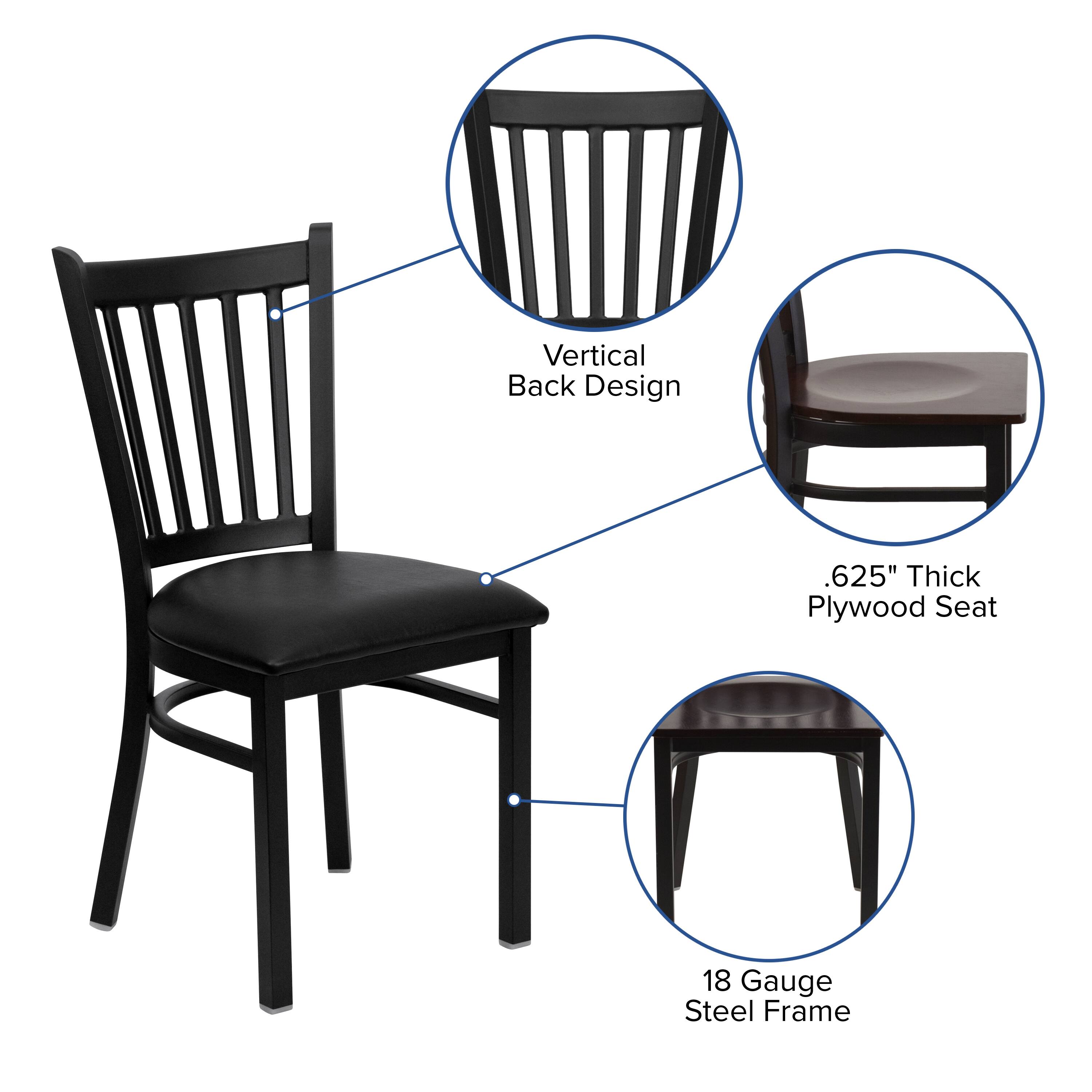 Vertical Back Design  
.625" Thick Plywood Seat  
18 Gauge Steel Frame