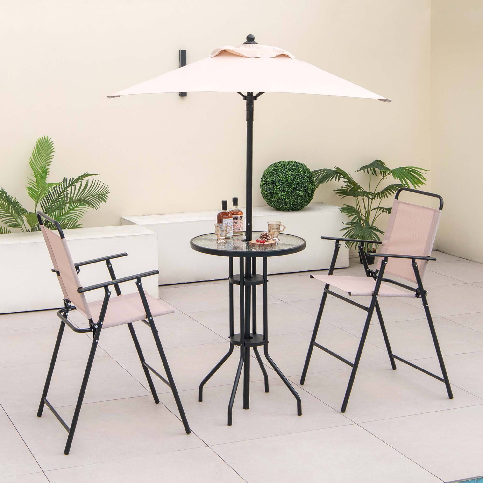 Alt View 1. Costway - Costway 4PCS Patio Bistro Set Folding Counter Height Chairs Round Bar Table& Umbrella - Beige / Black.
