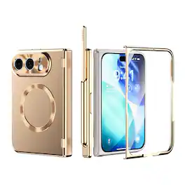 Dteck - For Apple iPhone Duo Rugged Shockproof Magnetic Case 2 Hinge Cover with Stylus and Screen Protector Included - Gold