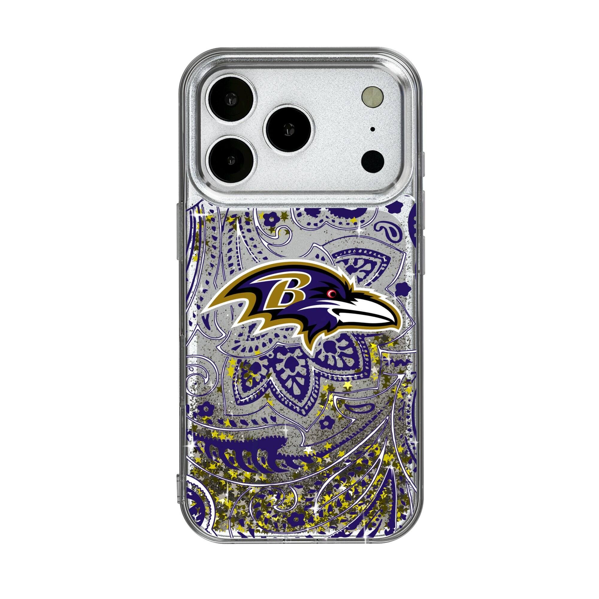 Front. Keyscaper - Baltimore Ravens iPhone Paisley Design Glitter Case - 16 Pro Max - Multicolor.