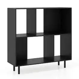 Costway - Open Shelf Bookcase Mid Century Modern Cube Bookshelf with 4 Compartments - Black