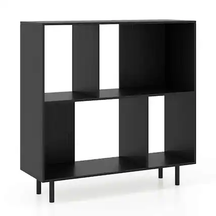 Front. Costway - Costway Open Shelf Bookcase Mid Century Modern Cube Bookshelf with 4 Compartments Black - Black.