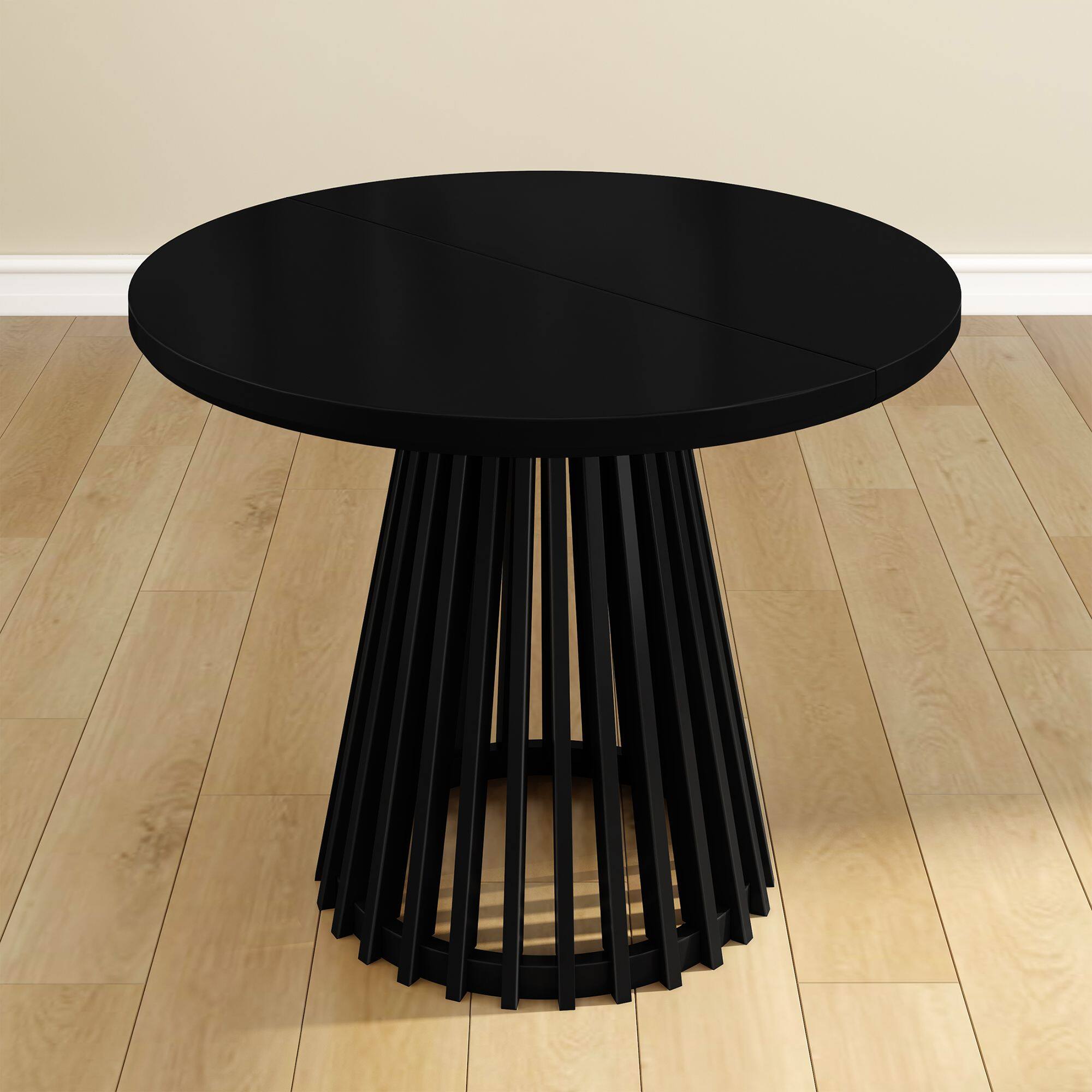 Alt View 6. Plank+Beam - Lido Round Dining Table (38in / 966mm)|| Black - Black.