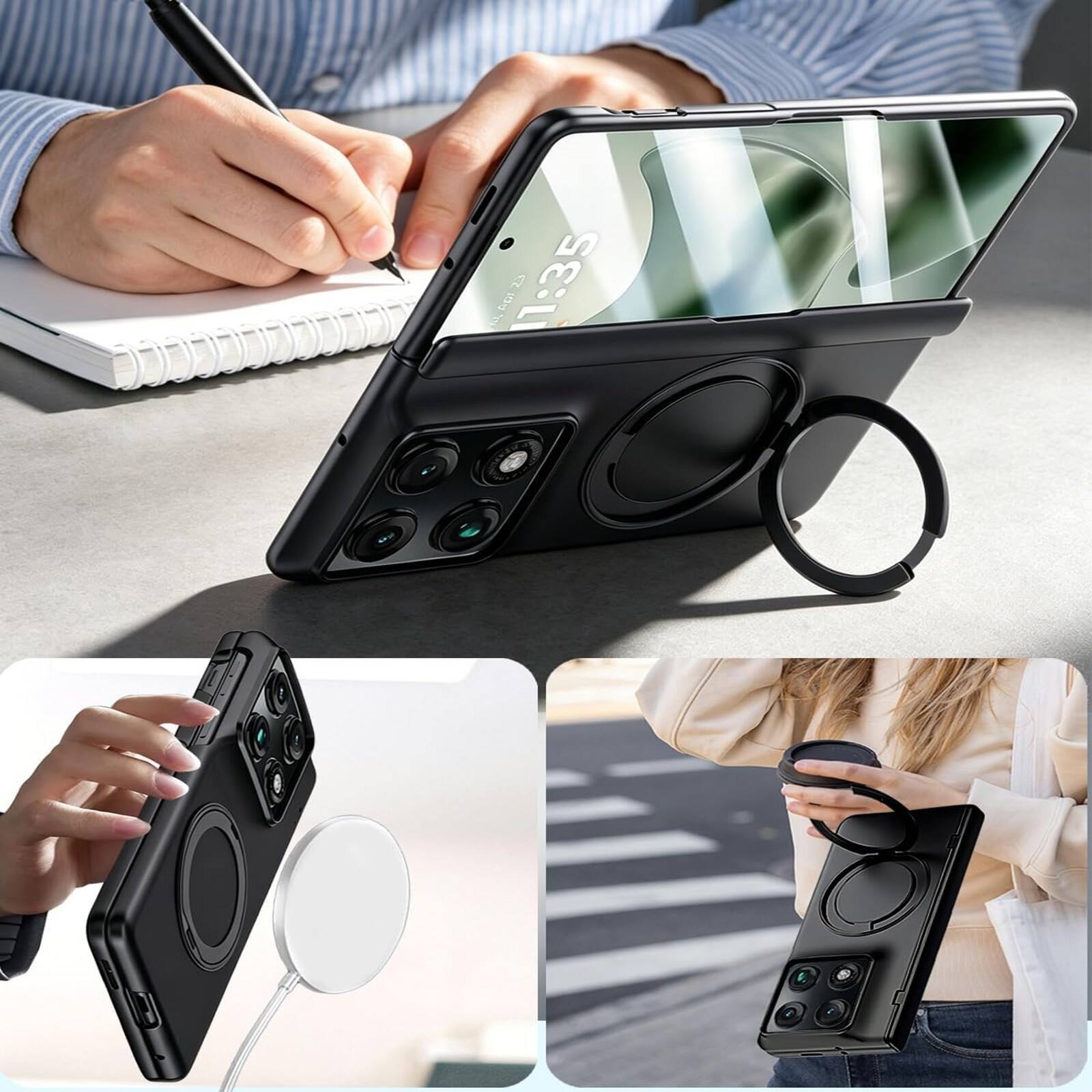 Alt View 1. Dteck - For Moto Razr Fold (2026) Hinge Protection Magnetic Ring Stand Foldable Shockproof Rugged Case Built-in Screen Protector - Black(HD Clear Film).