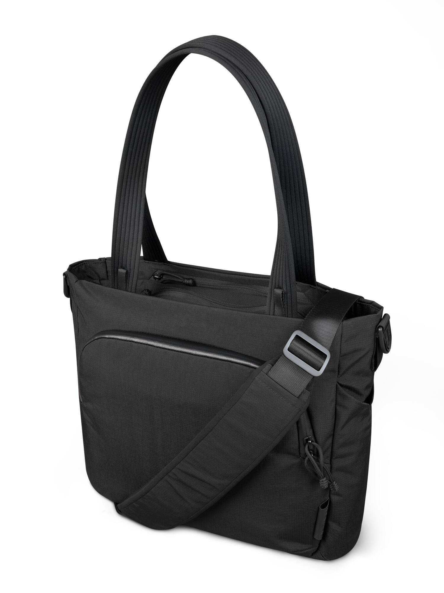 Front. ALPAKA - Bravo Tote V2 Laptop Tote for Work & Travel, Fits 14” MacBook Pro - Black Axoflux 400D.