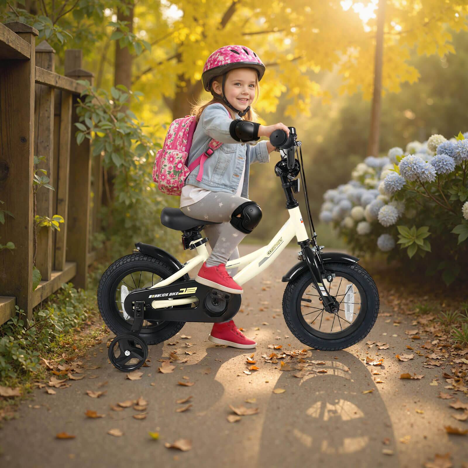 Alt View 1. Costway - Costway 12 Inch Kids Bike with Training Wheels Dual Brakes Adjustable Seat Handlebar Height - Beige.