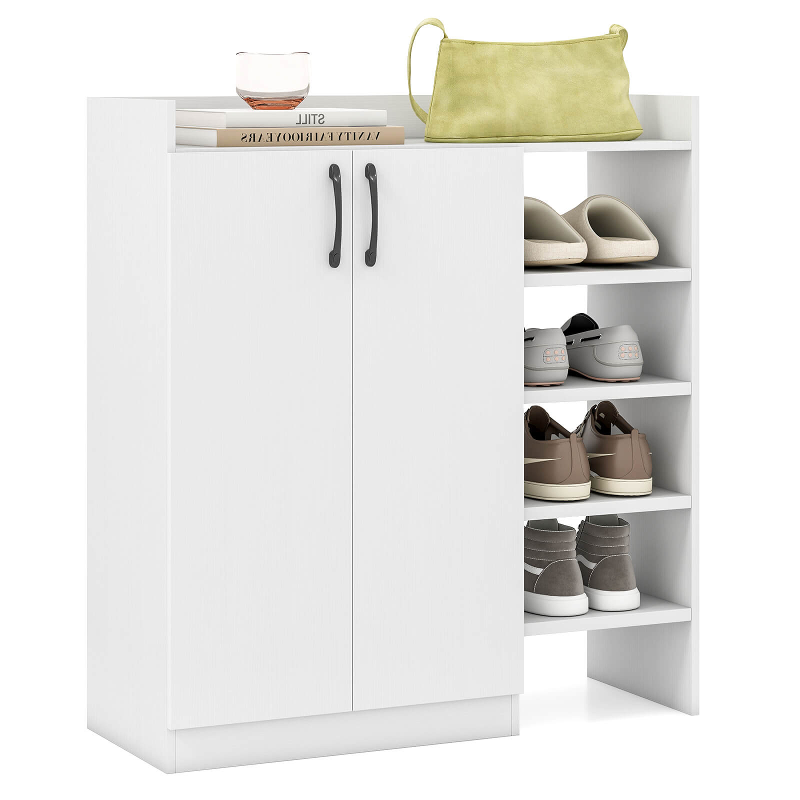 Costway - Shoe Cabinet with 2 Doors, Shoe Storage Organizer with 2 Adjustable Inner Shelves - White