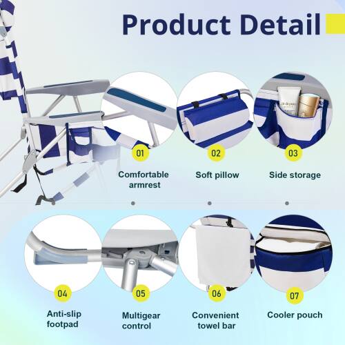 Product Detail

- 01 Comfortable armrest
- 02 Soft pillow
- 03 Side storage
- 04 Anti-slip footpad
- 05 Multigear control
- 06 Convenient towel bar
- 07 Cooler pouch