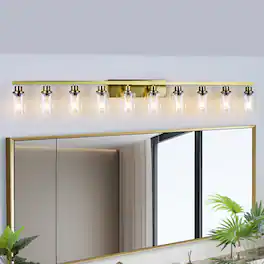 HOMLUX - 65.35 in. 10 Lights Gold LED Vanity Light Bar Vanity Accent Lighting Fixtures and Metal Wall Sconces with Crystal Shade