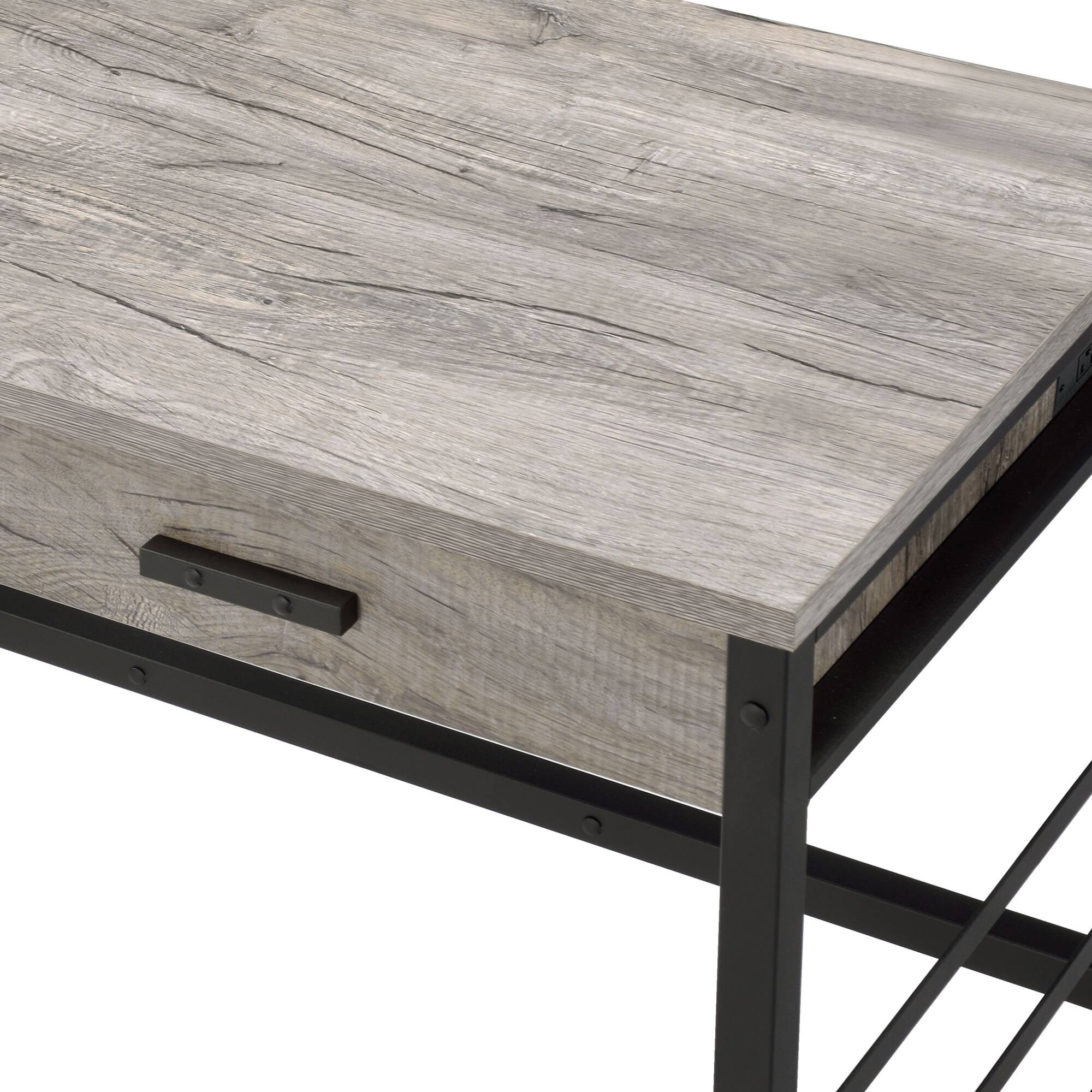 Left. GOODSILO - Modern Light Weathered Oak Writing Desk with USB Charging Ports and Storage Drawers for Home Office - Oak.