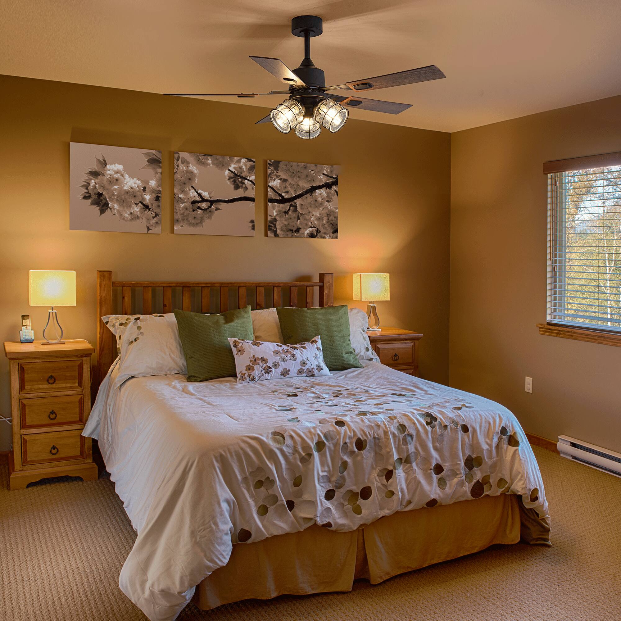 Alt View 2. Breezary - 52 Inch Ceiling Fan with 5 Dual-Finish Plywood Blades, DC Motor, 6-Inch Downrod, 6-Speed Remote Control & Timer - Matte Black and Dark Wood Grain + Light Wood Grain.