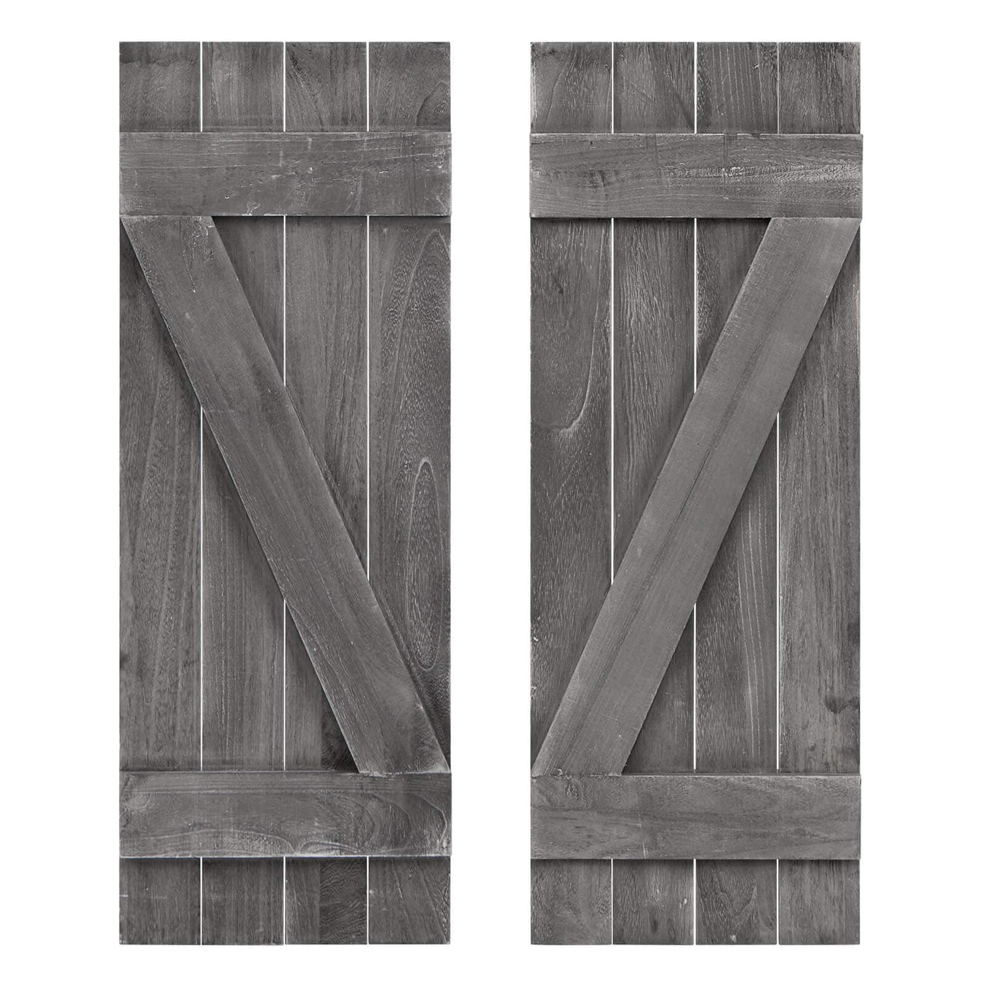 Costway - Window Shutter 2 PCS Reclaimed Paulownia Wood Wall Decor with Antiqued Surface - Dark Gray