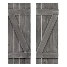 Costway - Window Shutter 2 PCS Reclaimed Paulownia Wood Wall Decor with Antiqued Surface - Dark Gray
