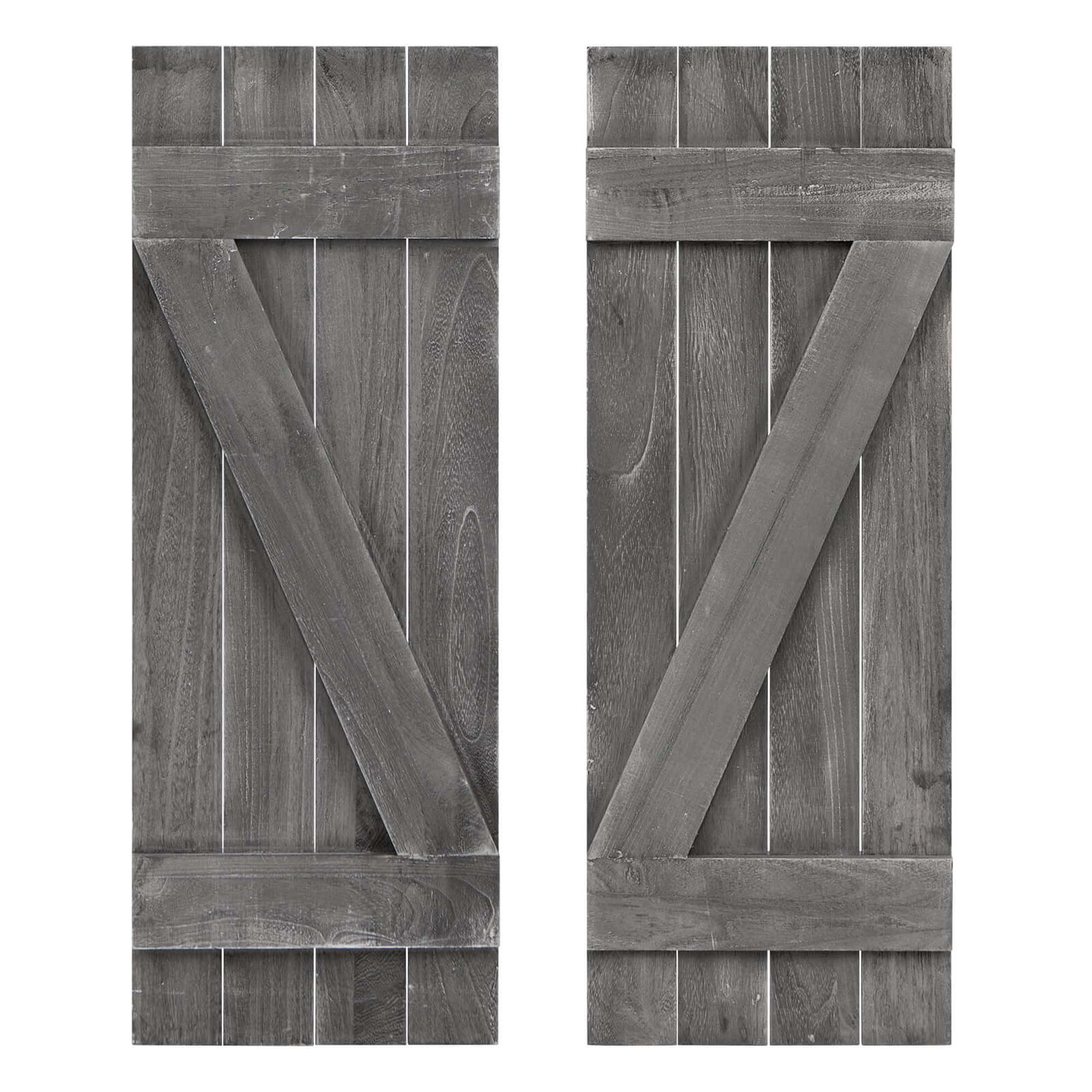 Front. Costway - Costway Window Shutter 2 PCS Reclaimed Paulownia Wood Wall Decor with Antiqued Surface - Dark Grey.