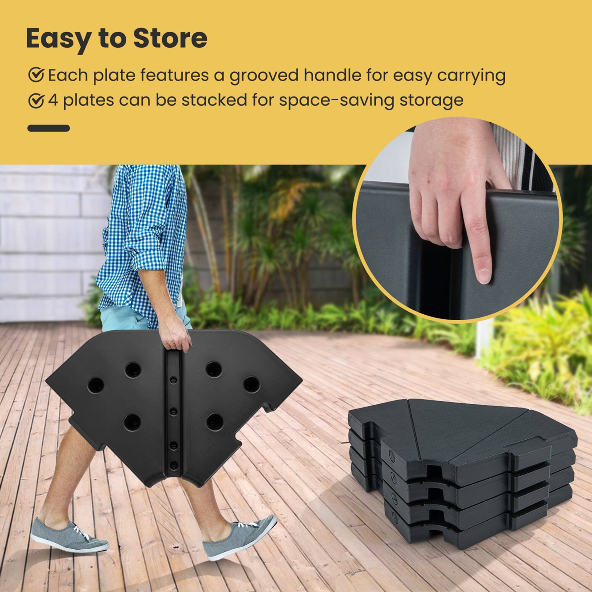 Easy to Store: Each plate features a grooved handle for easy carrying. 4 plates can be stacked for space-saving storage.