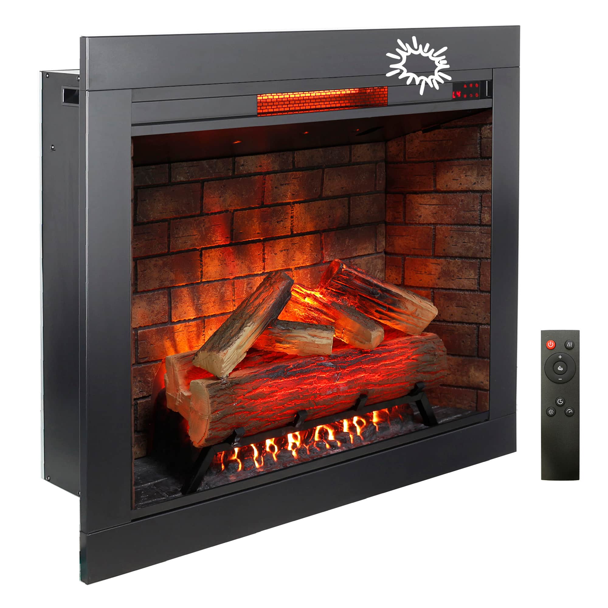 Tiramisubest - 33" Infrared Electric Fireplace with Removable Trim kit Insert,Touch Panel Home Decor Heater,Smokeless Firebox - Antique Black