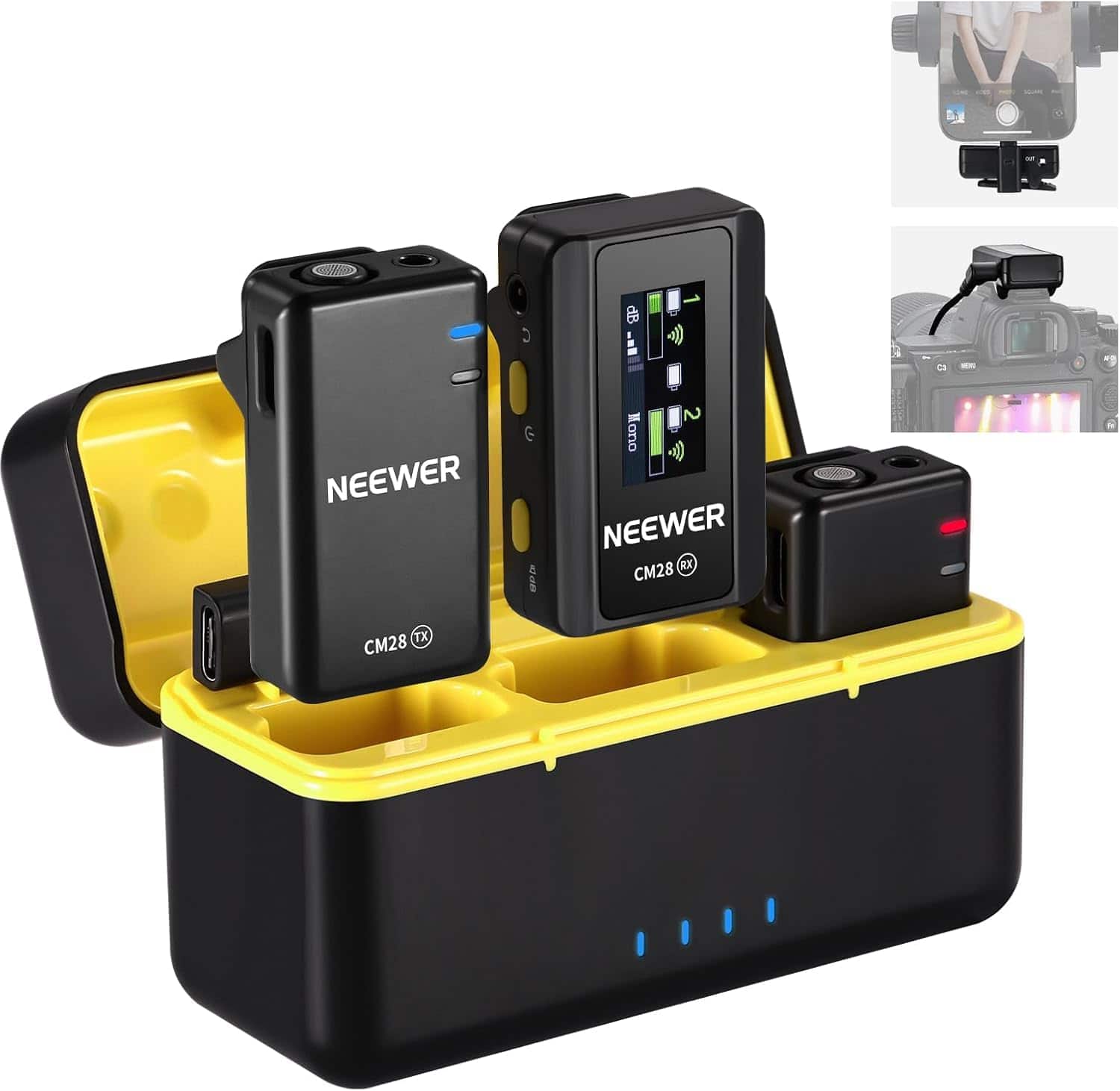 Neewer - CM28 Wireless Lavalier Mic System (1RX+2TX) - with Charging Case, Noise Cancelling & 200m Range