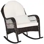 Front. Costway - Costway Patio Wicker Rocking Chair W/Seat Back Cushions & Lumbar Pillow Porch - Off-White.
