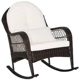 Costway - Patio Wicker Rocking Chair W/Seat Back Cushions & Lumbar Pillow Porch - Off-White