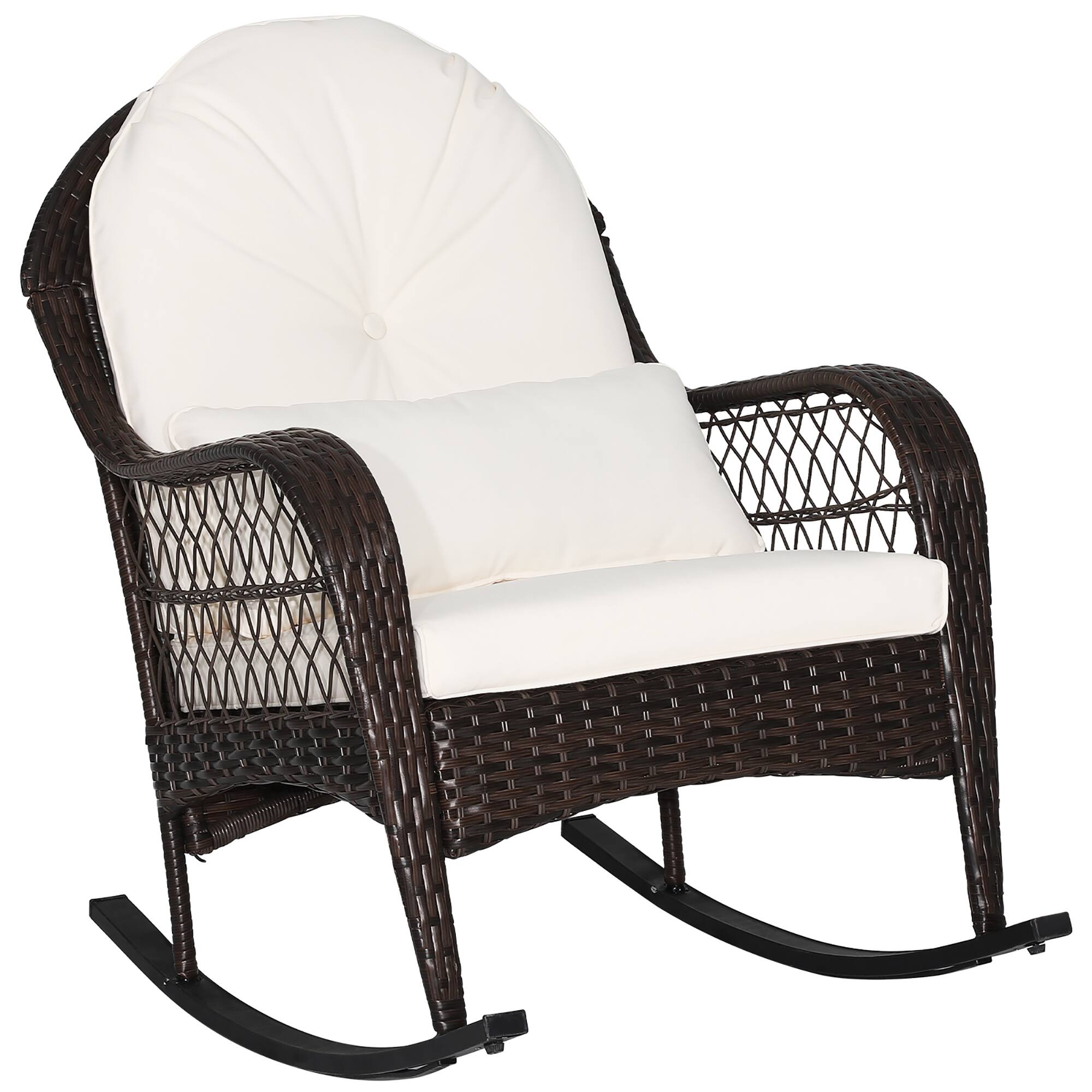 Front. Costway - Costway Patio Wicker Rocking Chair W/Seat Back Cushions & Lumbar Pillow Porch - Off-White.