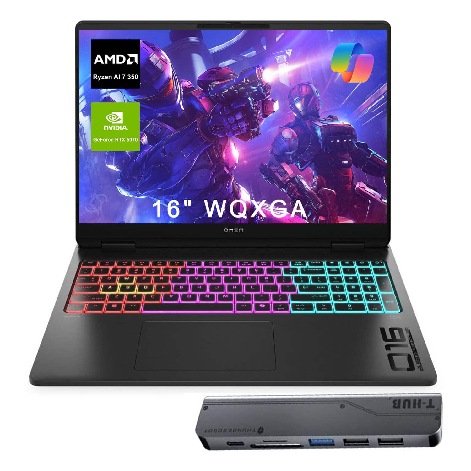 HP - Omen MAX 16" WQXGA Laptop - AMD Ryzen AI 7 350 - 64GB RAM - 4TB SSD - NVIDIA GeForce RTX 5070 - 7 in-1 USB-C Hub - Black