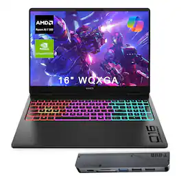 HP - Omen MAX 16" WQXGA Laptop - AMD Ryzen AI 7 350 - 64GB RAM - 4TB SSD - NVIDIA GeForce RTX 5070 - 7 in-1 USB-C Hub - Black