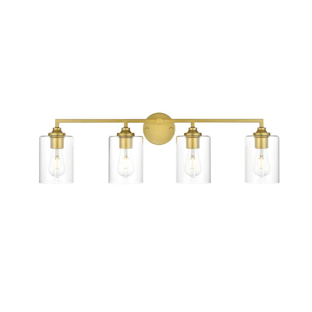 Alt View 2. Living District - Mayson 4 light Brass and Clear Bath Sconce - Brass And Clear.