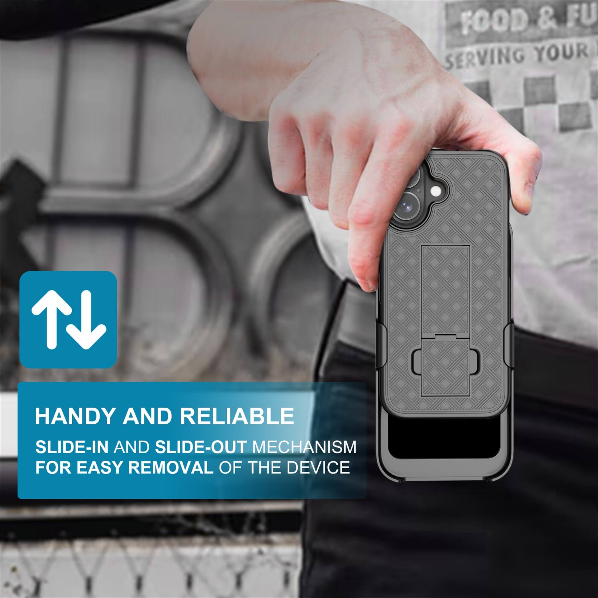 FOOD & FU  
SERVING YOUR  

HANDY AND RELIABLE  
SLIDE-IN AND SLIDE-OUT MECHANISM  
FOR EASY REMOVAL OF THE DEVICE
