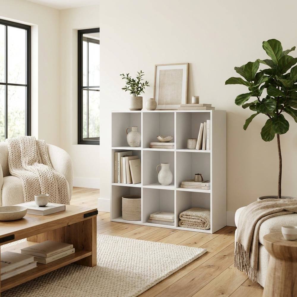 Left. FurniFact - Wooden bookcase with open shelves for versatile storage - White.