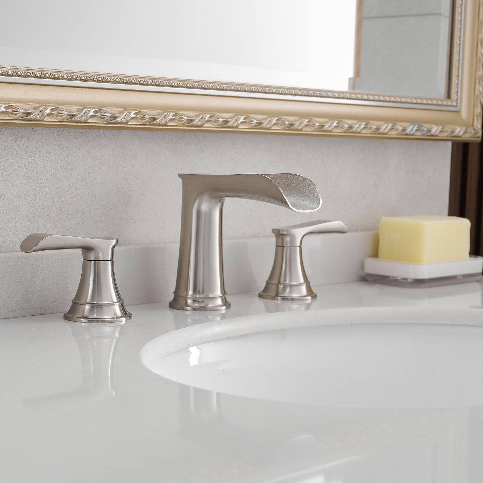 Alt View 9. Boyel Living - 8 in. Widespread Double Handle Brass Bathroom Faucet with Pop Up Drain and Water Supply Hoses in Brushed Nickel - Brushed Nickel.