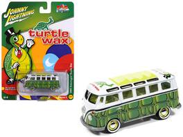 Johnny Lightning - 1965 Volkswagen Samba Bus "Turtle Wax" with Graphics "Pop Culture" 2025 Release 1 1/64 - White and Green