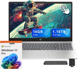 HP - 15.6" HD Touchscreen Laptop,Intel i3-1315U,16GB RAM,1TB SSD+160GB Docking Station Set,Copilot,Win 11 Pro - Silver