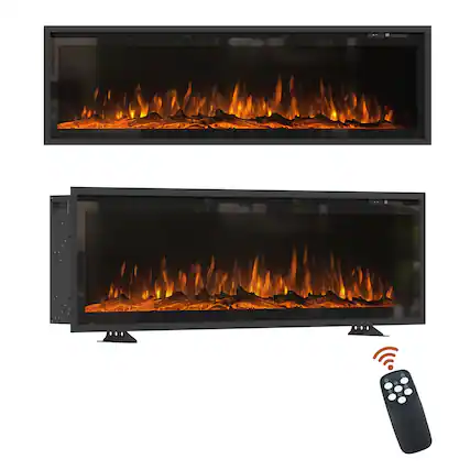 Front. Mondawe - 50" Recessed/Wall-Mounted/Free-Standing Electric Fireplacea with Adjustable Light Colors and Touch Screen Control - Black.
