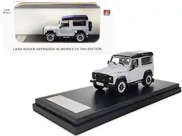Land Rover Defender 90 Works V8 Top "70th Edition" 1/64 Diecast Model Car by LCD Models - Silver Metallic with Black