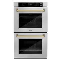 ZLINE - 30 in. Autograph Double Wall Oven w/ Air Fry in Satin Steel and Bronze Handles - Satin Stainless Steel - Front_Zoom