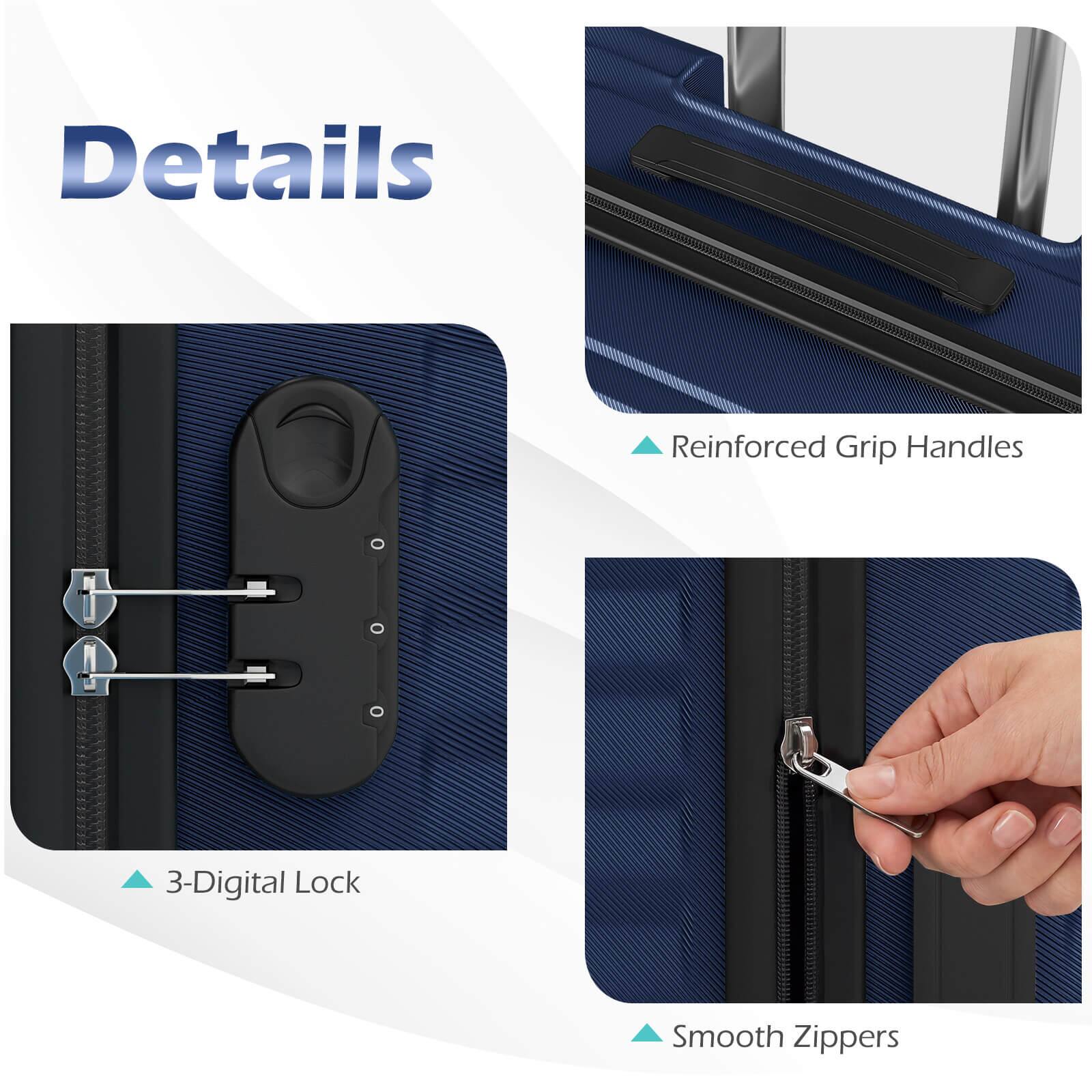 Details  
- Reinforced Grip Handles  
- 3-Digital Lock  
- Smooth Zippers
