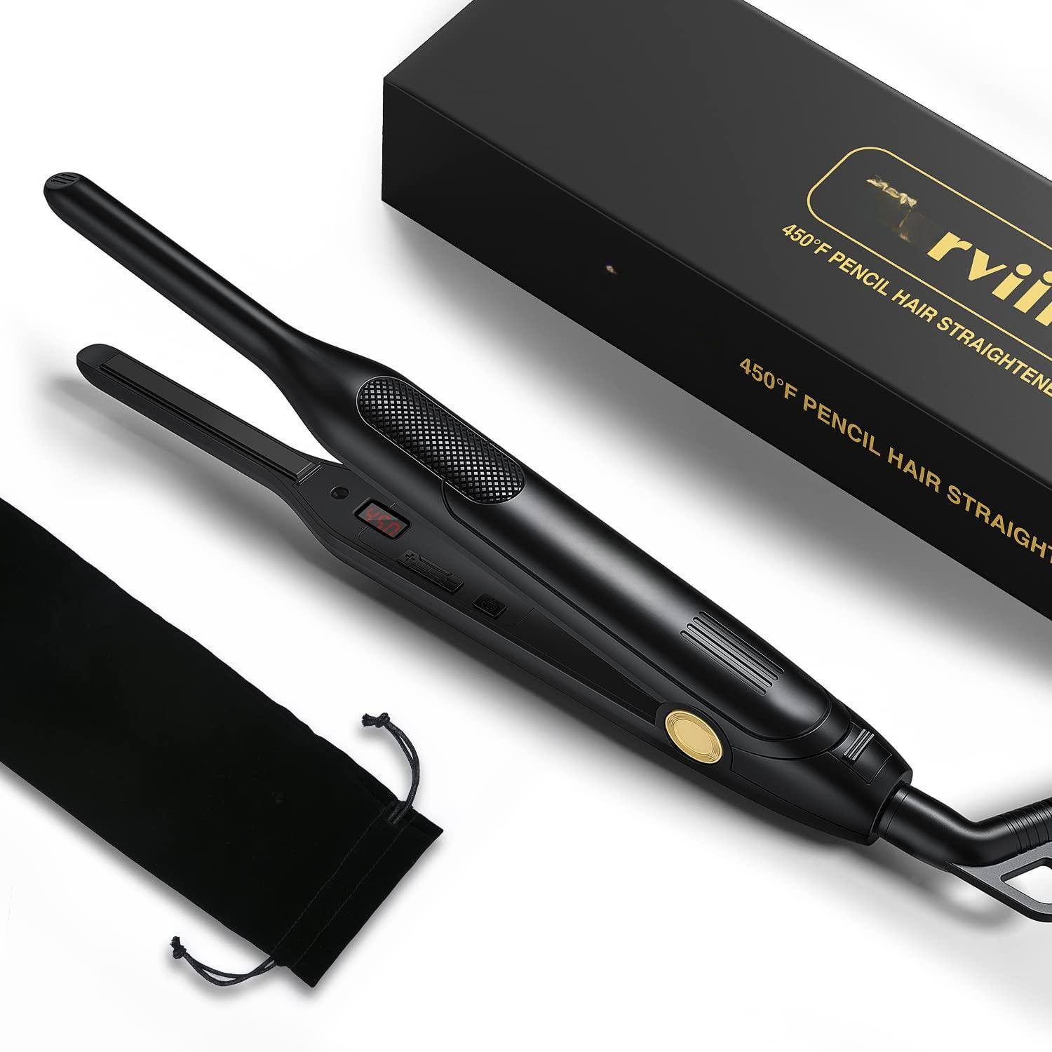 Reds Spade - Pencil Flat Iron Small Irons For Short Hair Beard And Pixie Cut Ceramic Tourmaline Mini Straightener Dual - Black 0.3 Inch