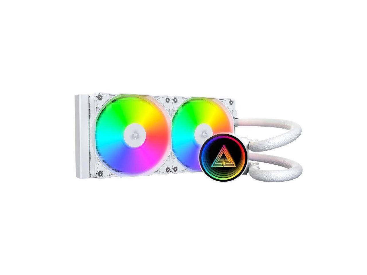 Alt View 3. Montech - LightFlow ARGB 240 CPU Liquid Cooler, 240mm AIO with Infinity Mirror Design, 3100RPM Pump, 2x120mm ARGB Fans - White.